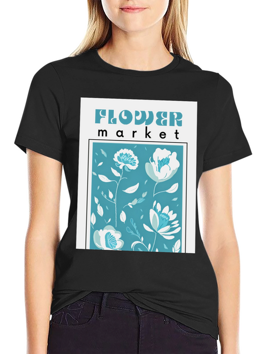 Flower Market Graphic Print Crew Neck T-Shirt