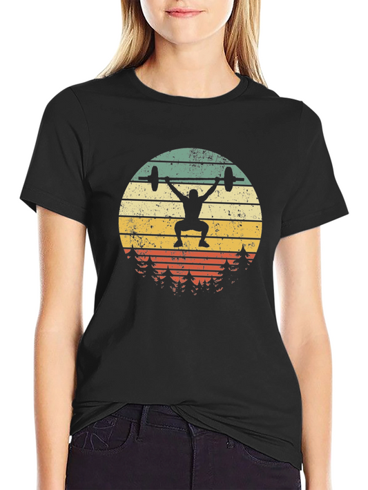 Retro Sunset Weightlifting T-Shirt