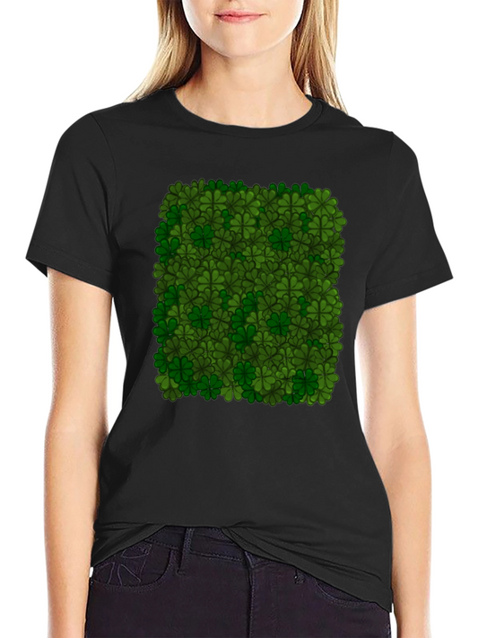 Lucky Clover Pattern Black T-Shirt