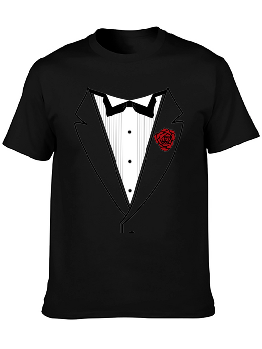 Tuxedo T-Shirt with Red Rose