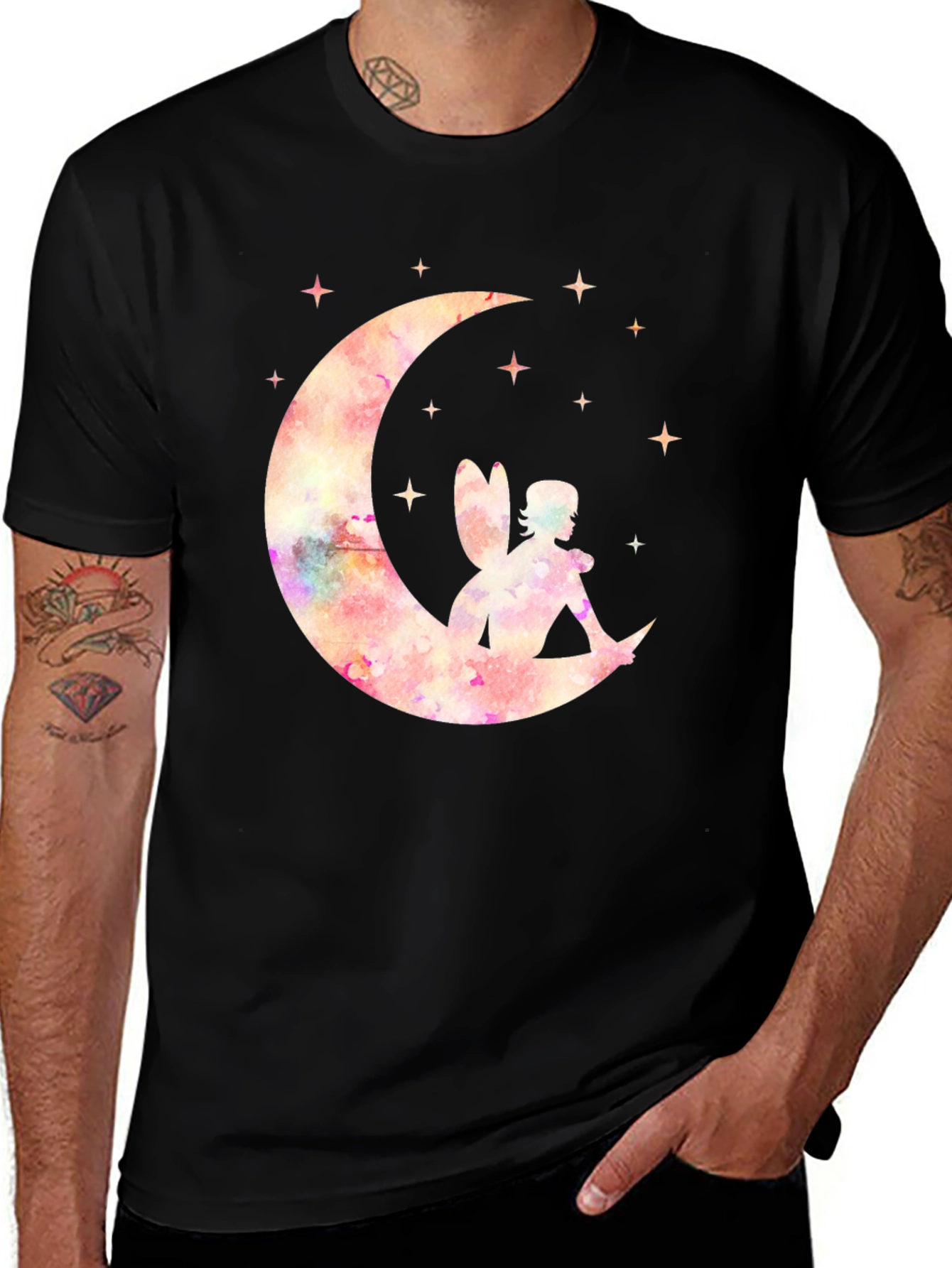 Magical Fairy Moon T-Shirt - Black