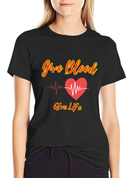 Give Blood Give Life Black Graphic T-Shirt
