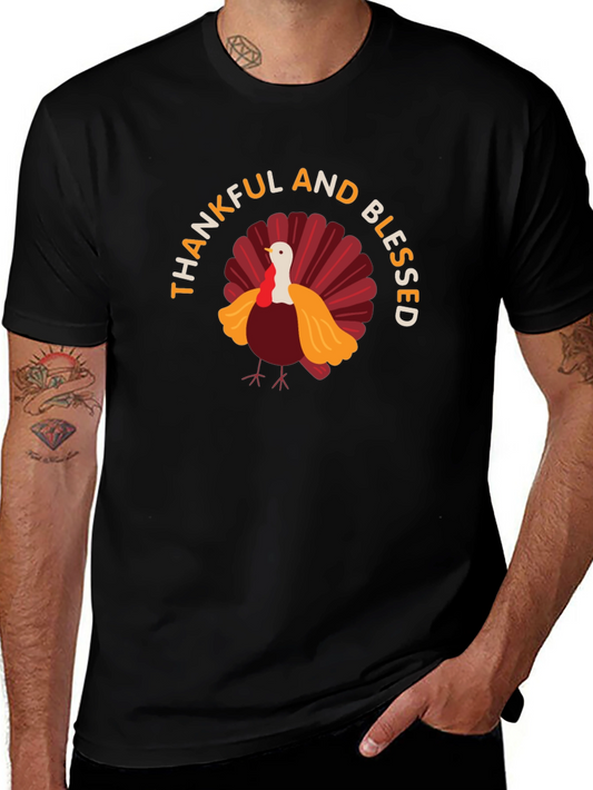 Thankful and Blessed Turkey Graphic Tee - Black