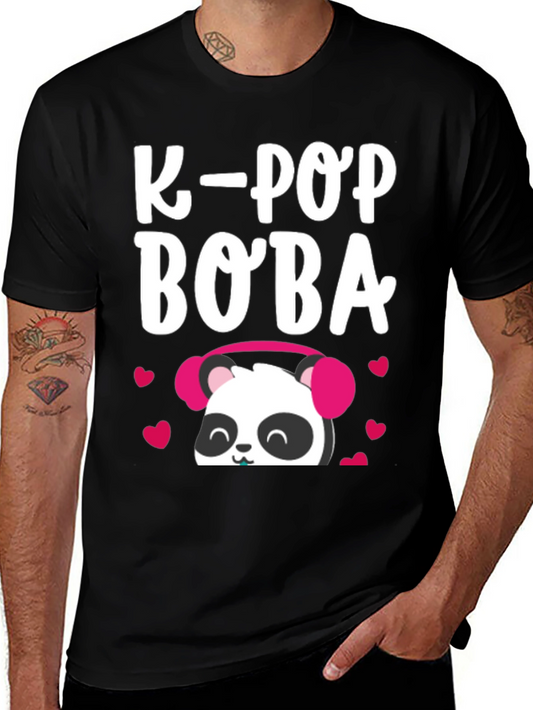 K-Pop Boba Panda Headphones Graphic T-Shirt