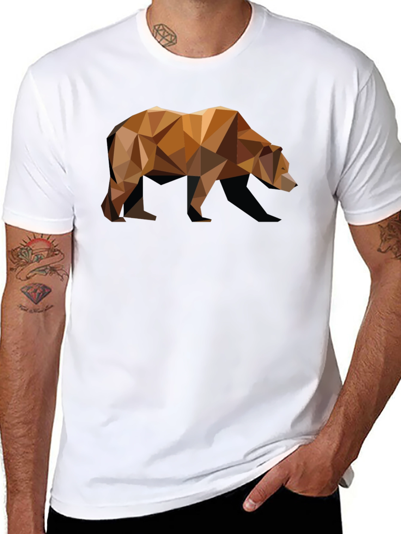 Geometric Bear Graphic Tee - Modern Animal Print Shirt