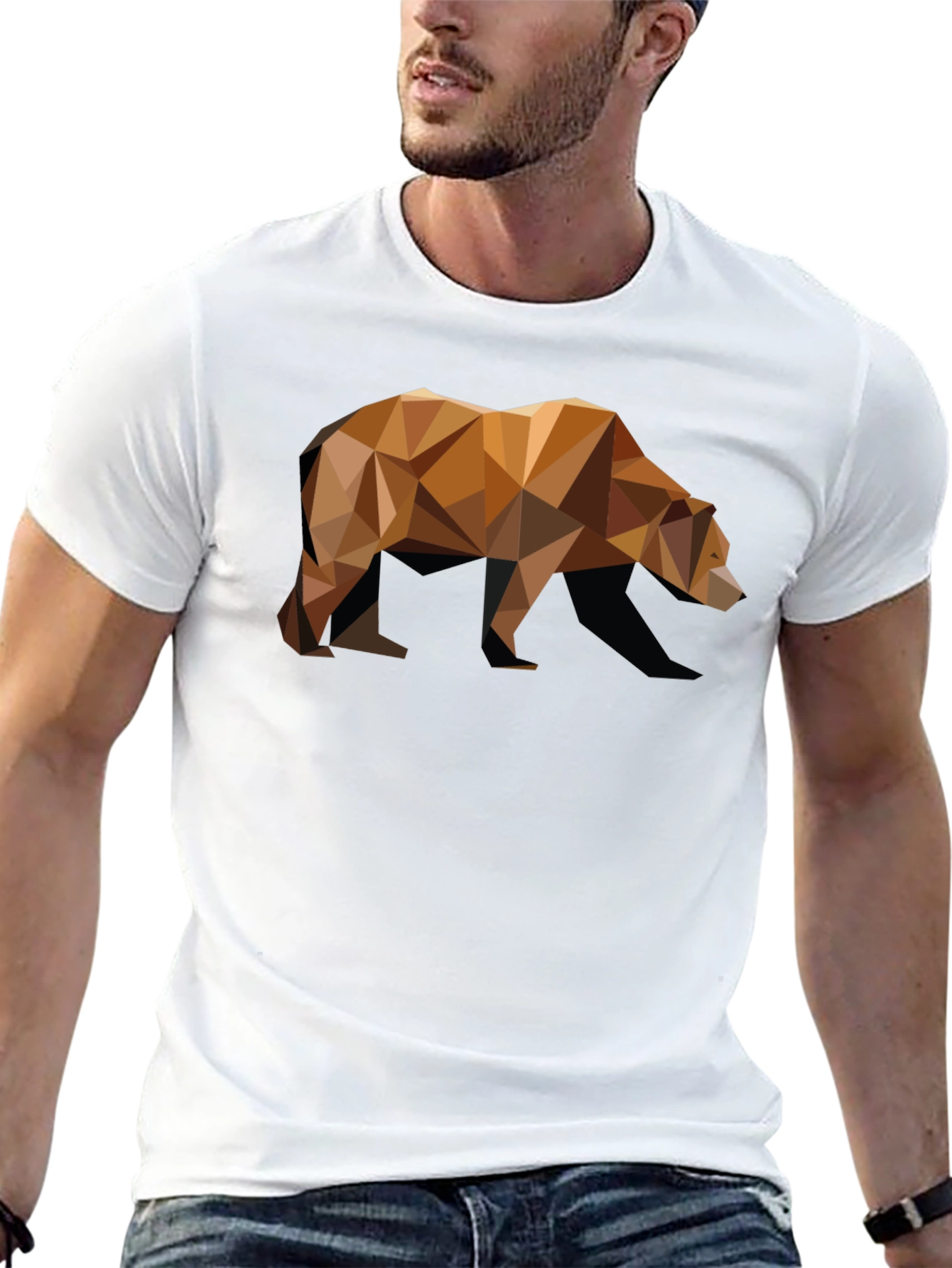 Geometric Bear Graphic Tee - Modern Animal Print Shirt