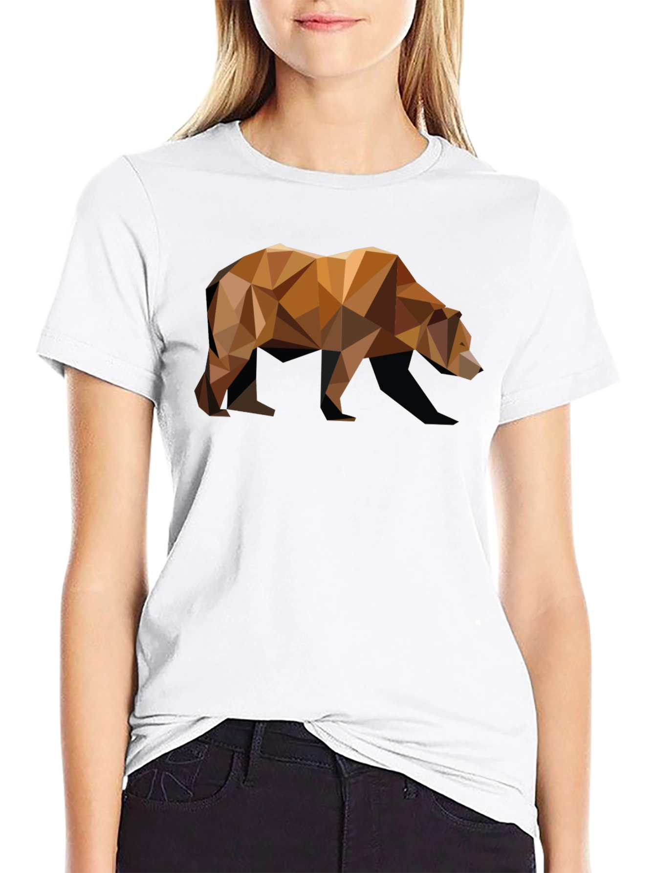 Geometric Bear Graphic Tee - Modern Animal Print Shirt