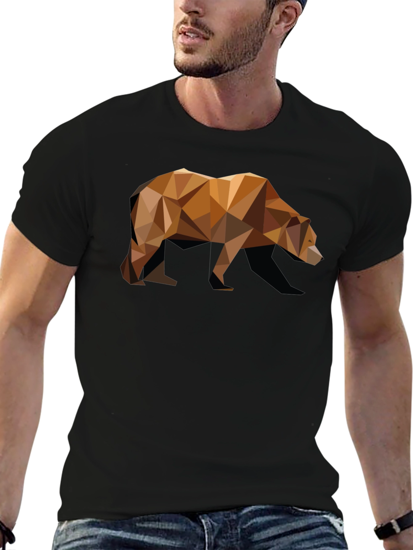 Geometric Bear Graphic Tee - Modern Animal Print Shirt