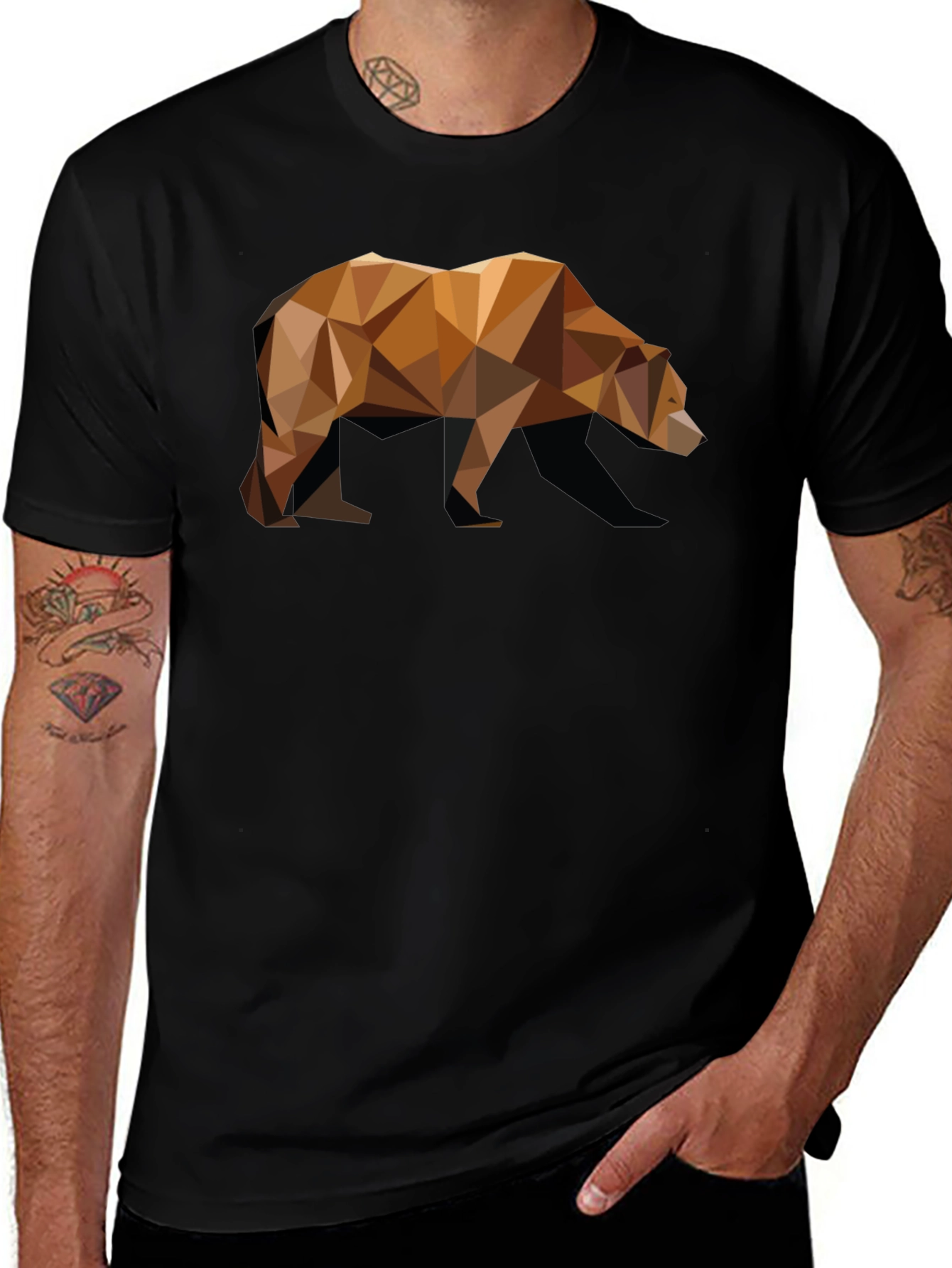 Geometric Bear Graphic Tee - Modern Animal Print Shirt