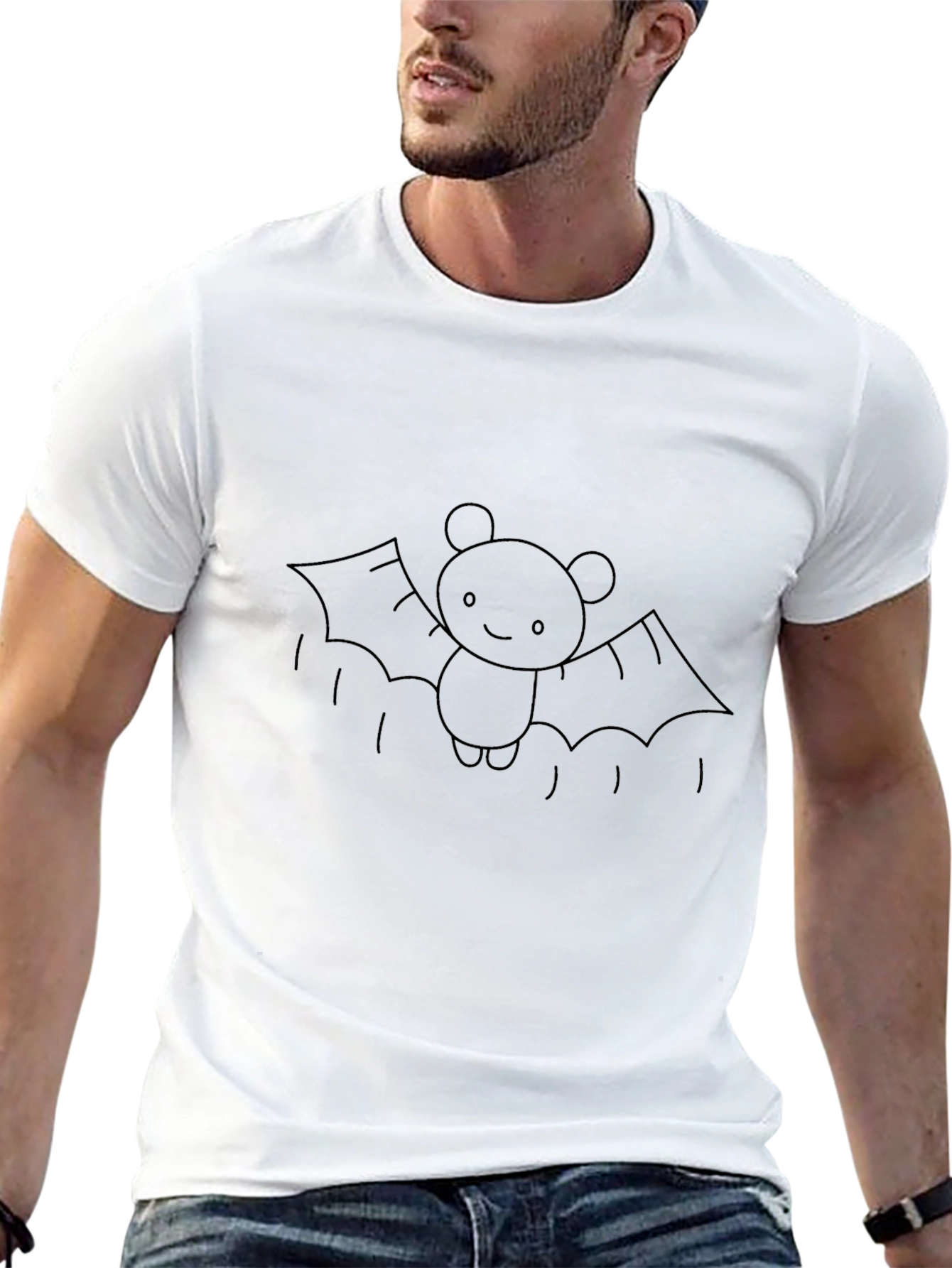 Cute Bat Graphic Tee - Black Cotton T-Shirt