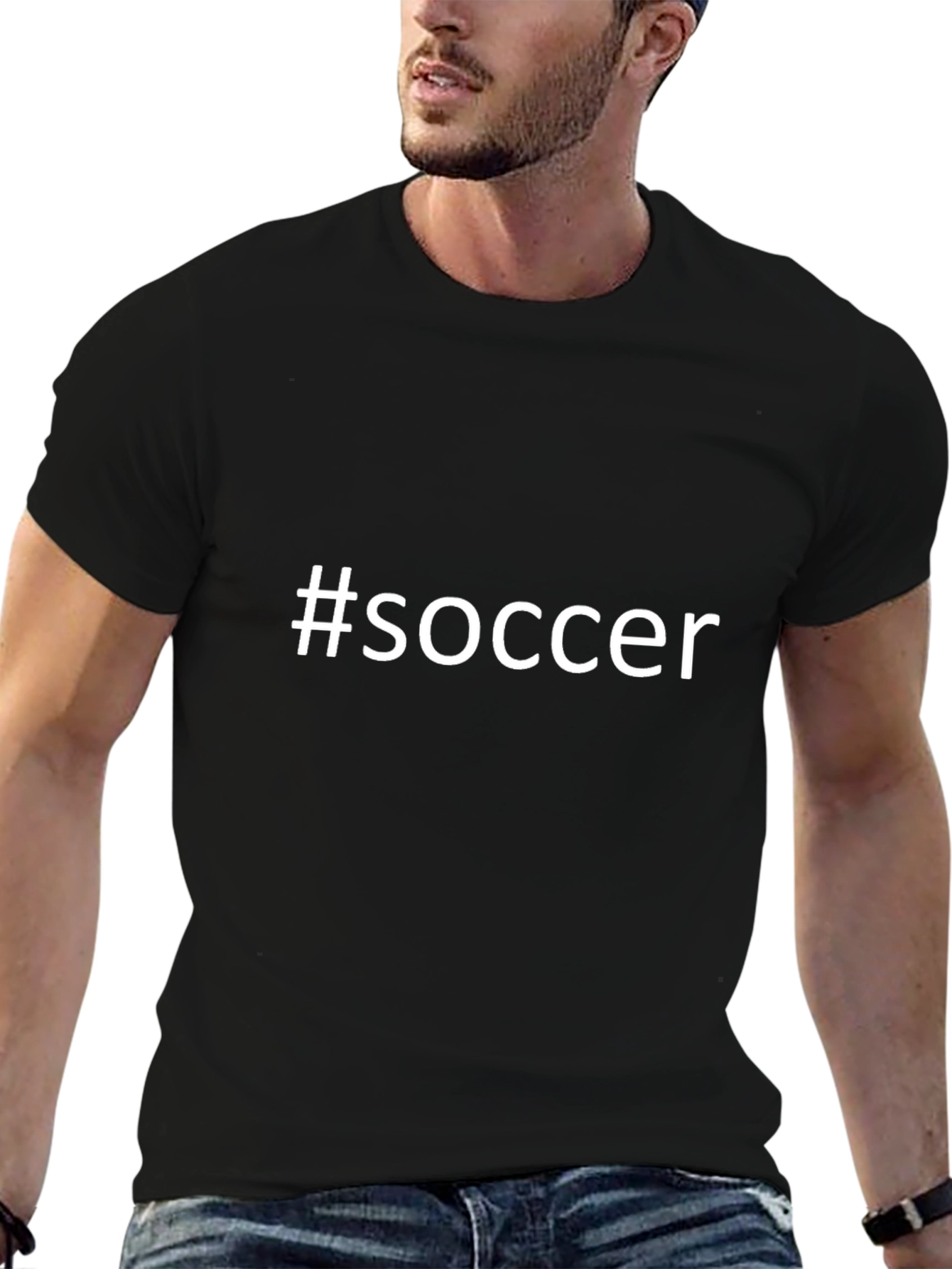 #Soccer Graphic Tee - Black Cotton T-Shirt
