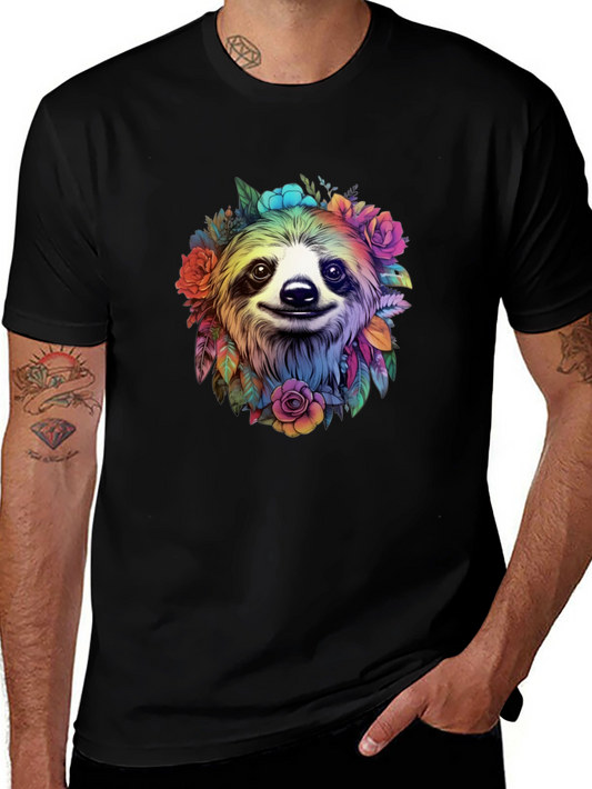 Sloth Floral Graphic Tee - Mens Black T-Shirt