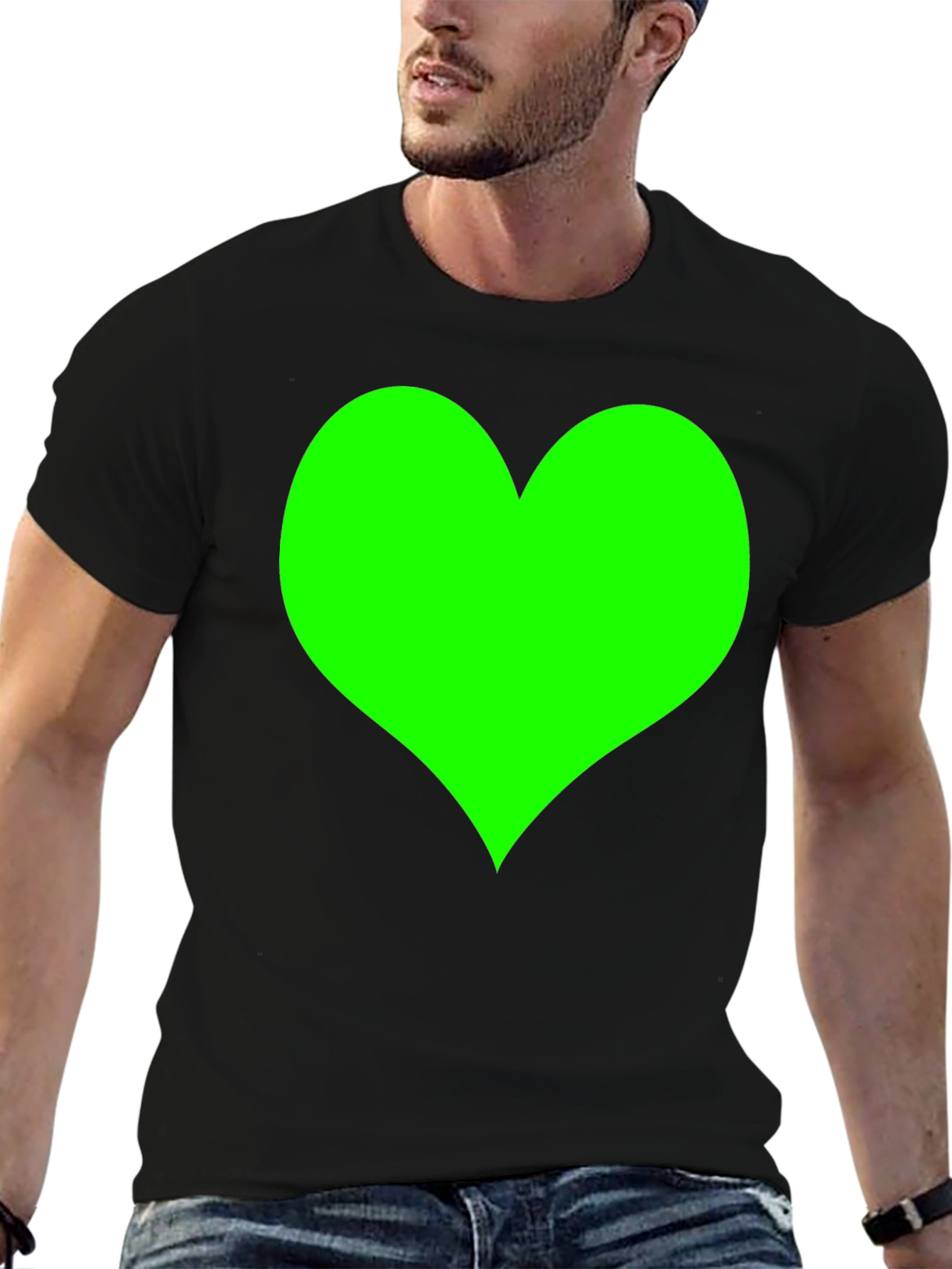 Black T-Shirt with Green Heart Design