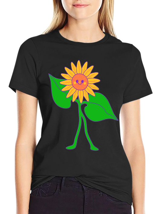 Groovy Sunflower Graphic Tee - Black Cotton Comfort
