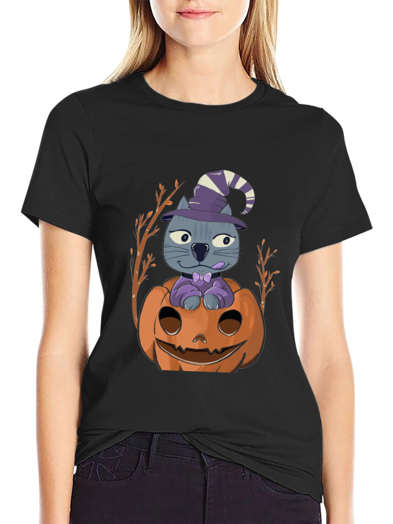 Halloween Cat in Pumpkin T-Shirt
