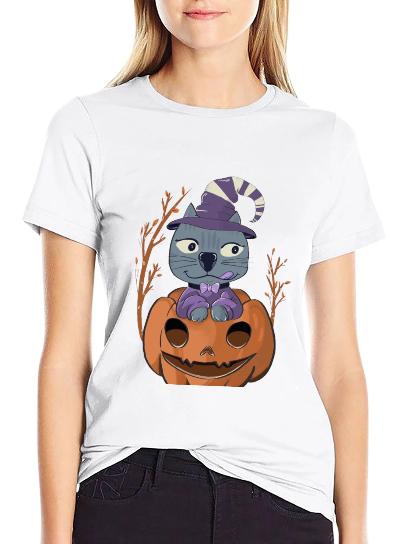 Halloween Cat in Pumpkin T-Shirt
