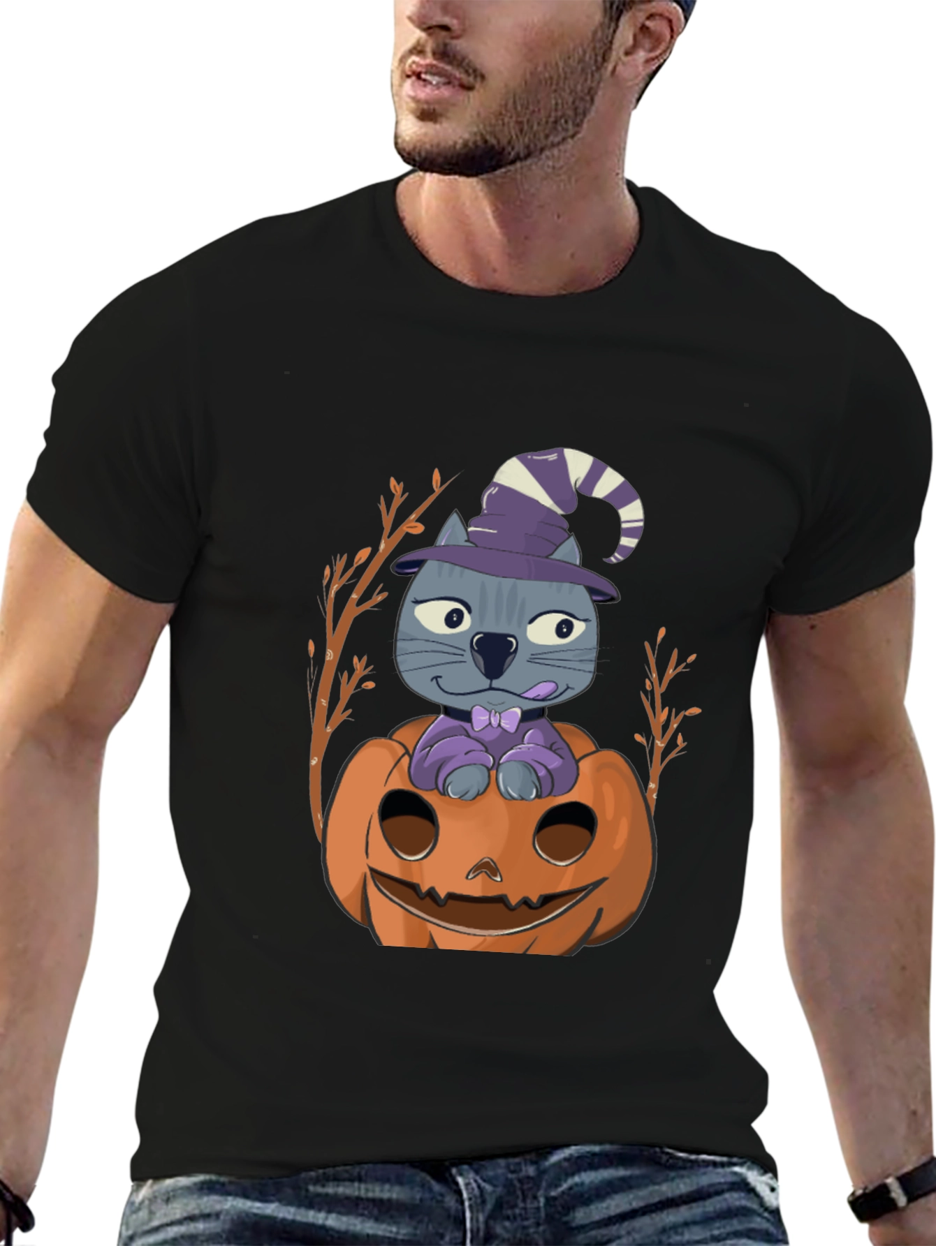 Halloween Cat in Pumpkin T-Shirt