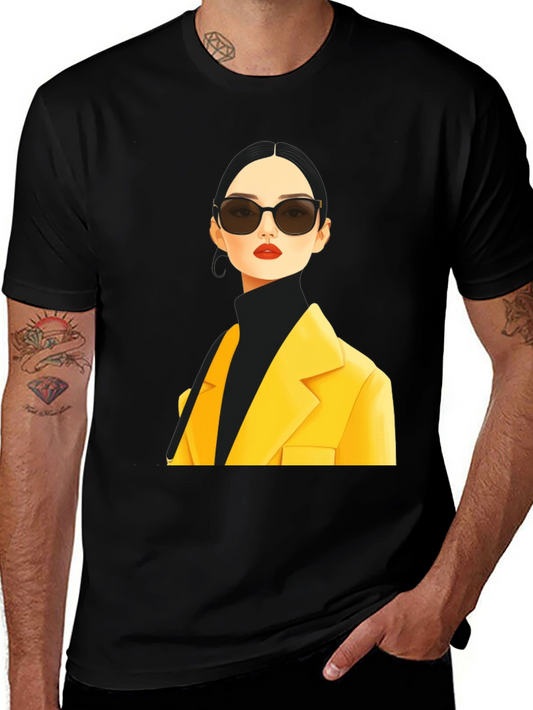 Stylish Woman Graphic Print Black T-Shirt