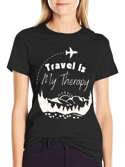 Travel Is My Therapy Black Graphic T-Shirt