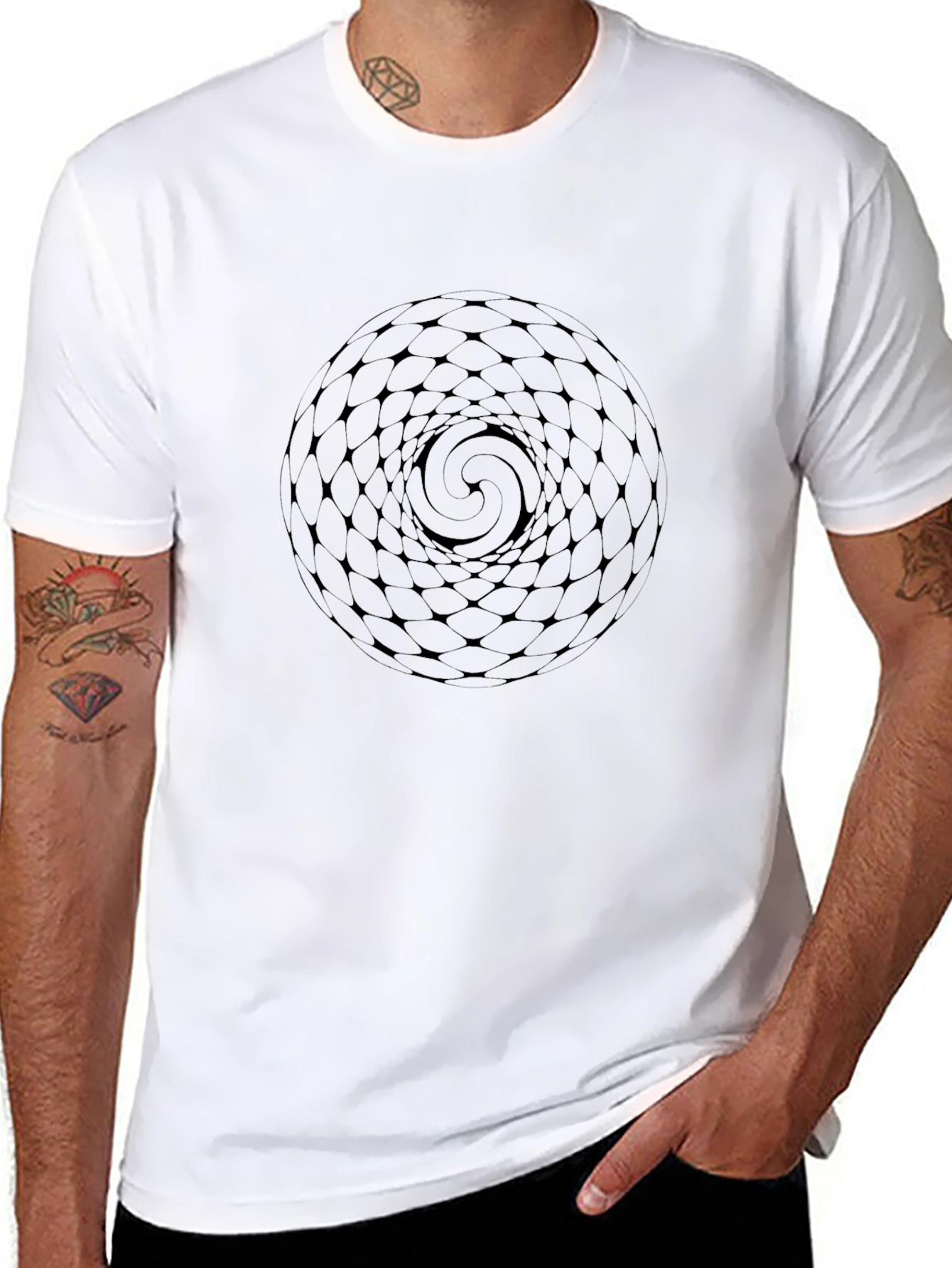 Geometric Spiral Graphic Tee - Black Cotton Comfort