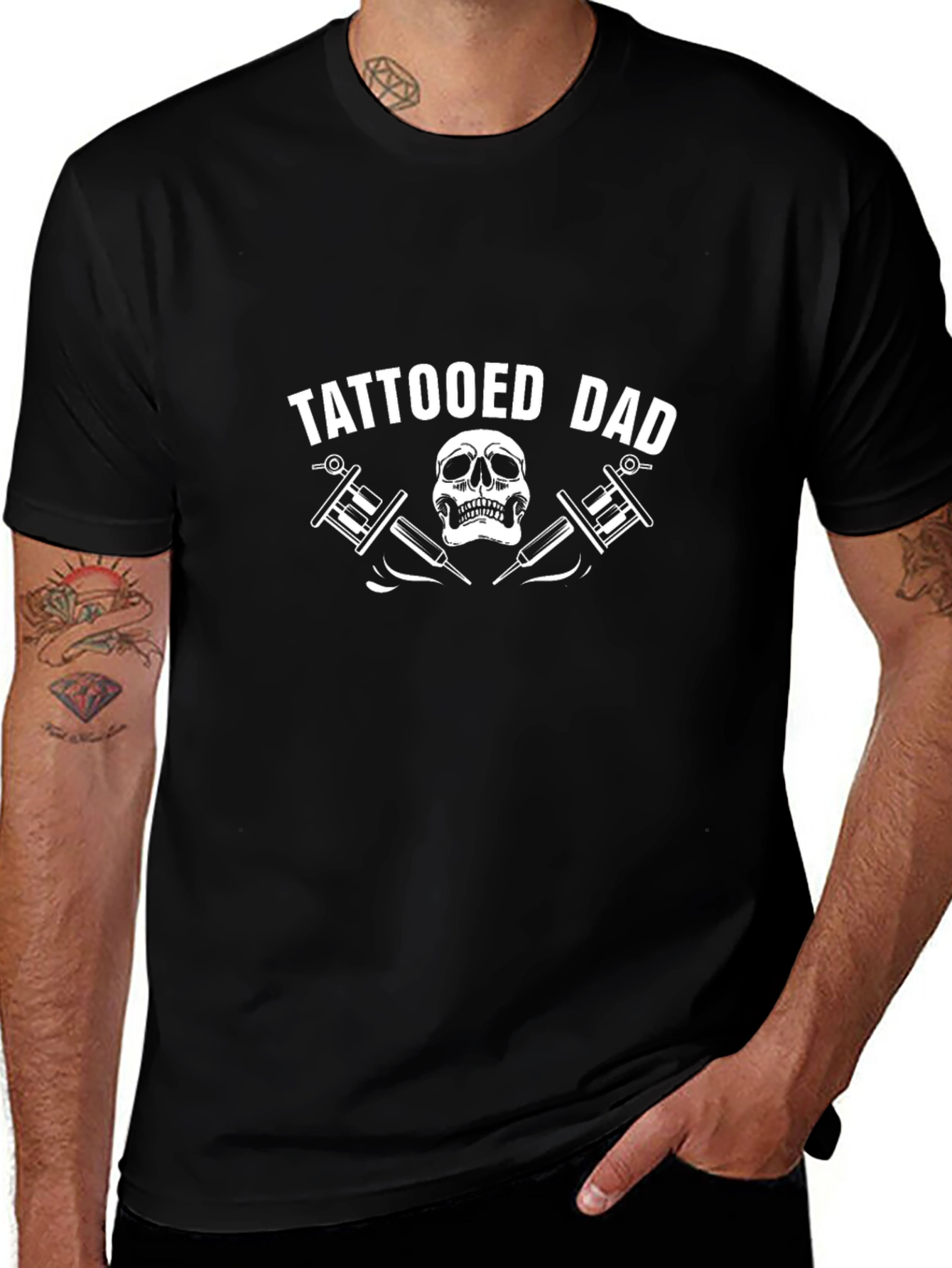 Tattooed Dad T-Shirt - Skull & Tattoo Machine Design