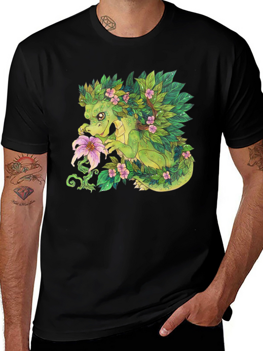 Enchanted Forest Dragon Graphic Tee - Black