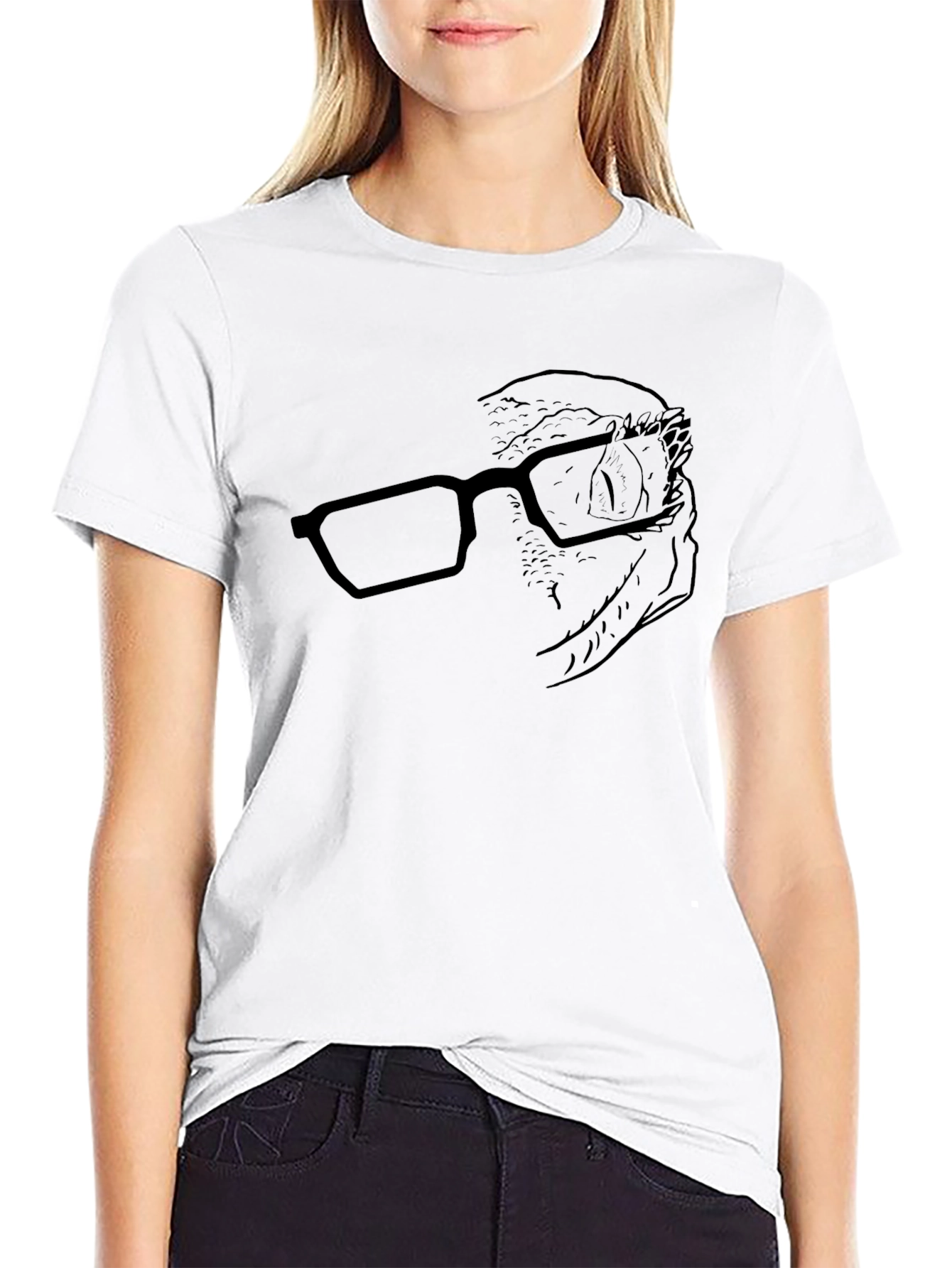 Gecko With Glasses Graphic Black T-Shirt