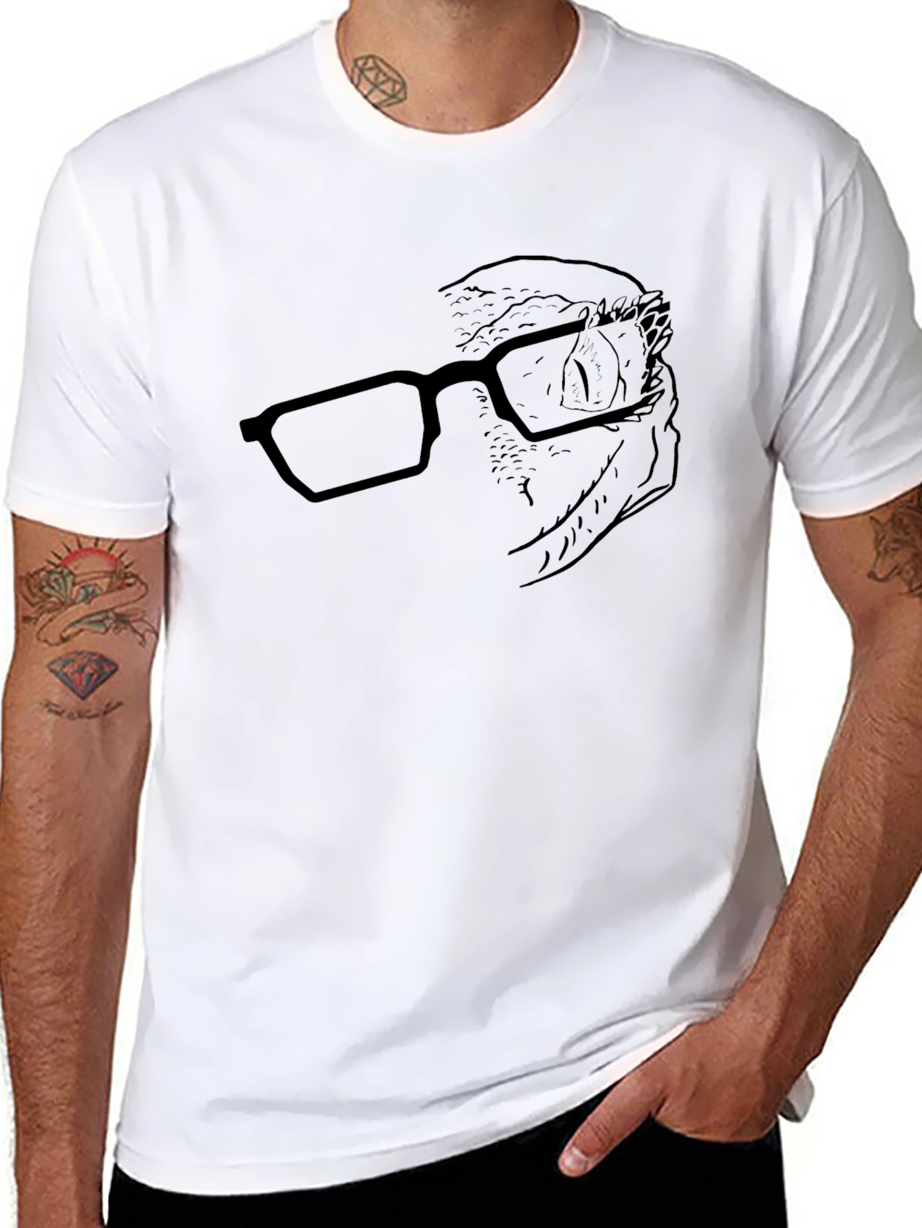 Gecko With Glasses Graphic Black T-Shirt