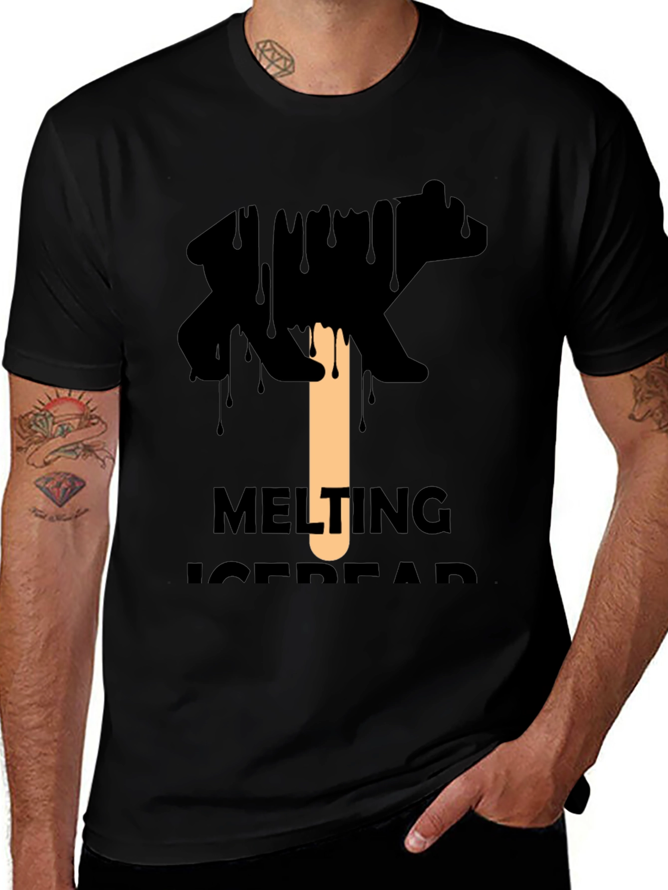 Melting Ice Bear Graphic Tee - Black Cotton T-Shirt