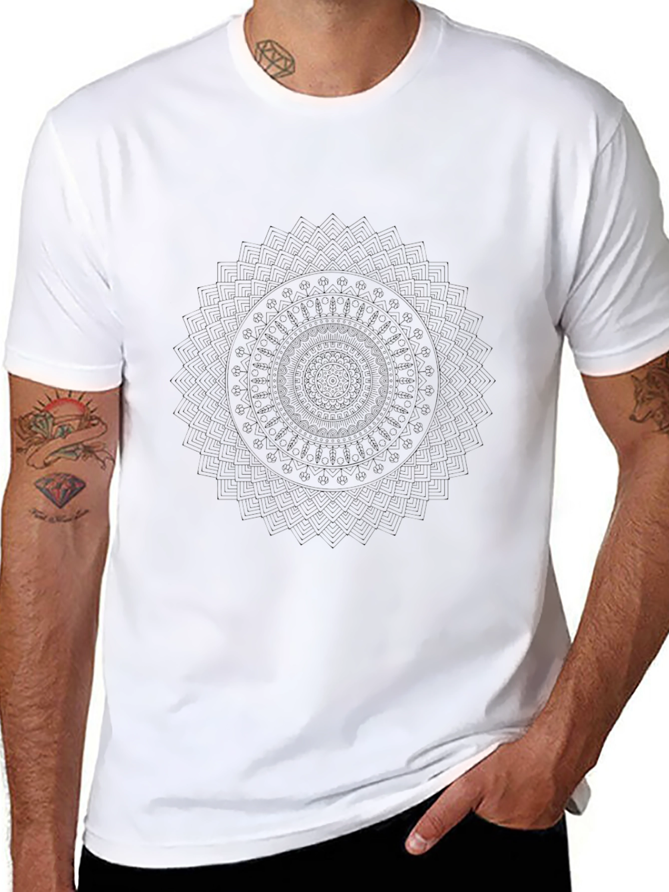 Mens Black Mandala Graphic T-Shirt