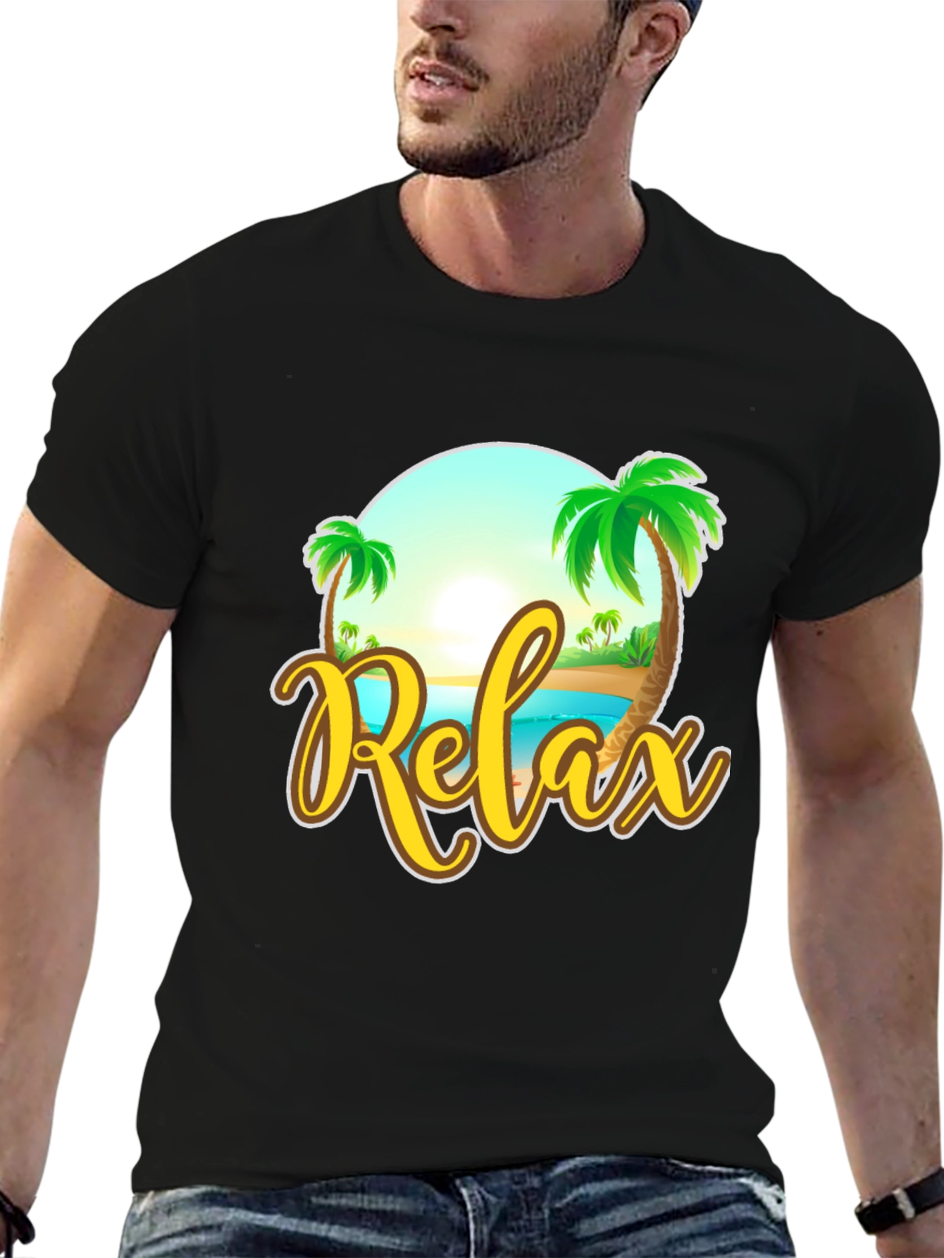 Relax Beach Graphic Black T-Shirt