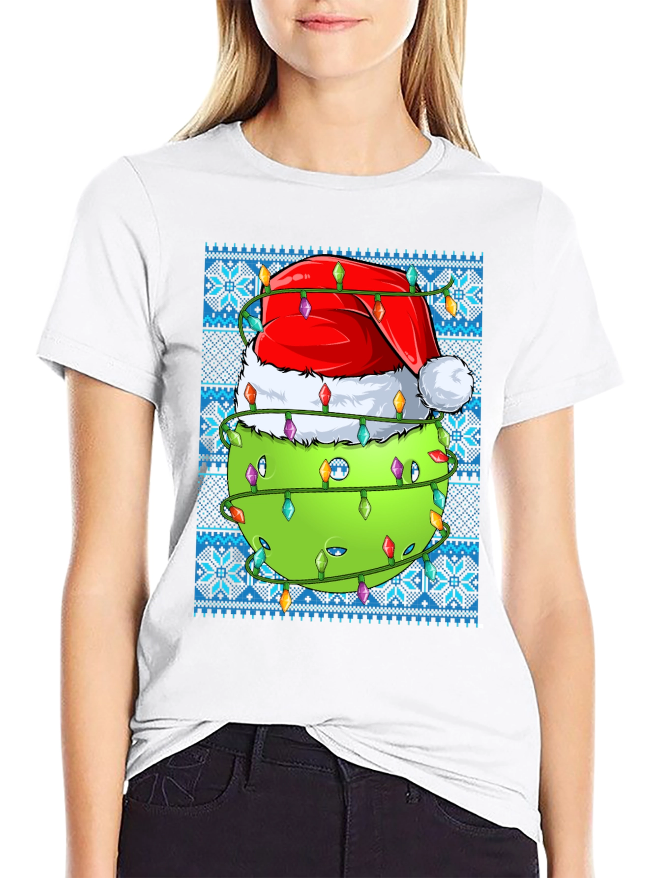 Pickleball Christmas T-Shirt - Santa Hat & Lights