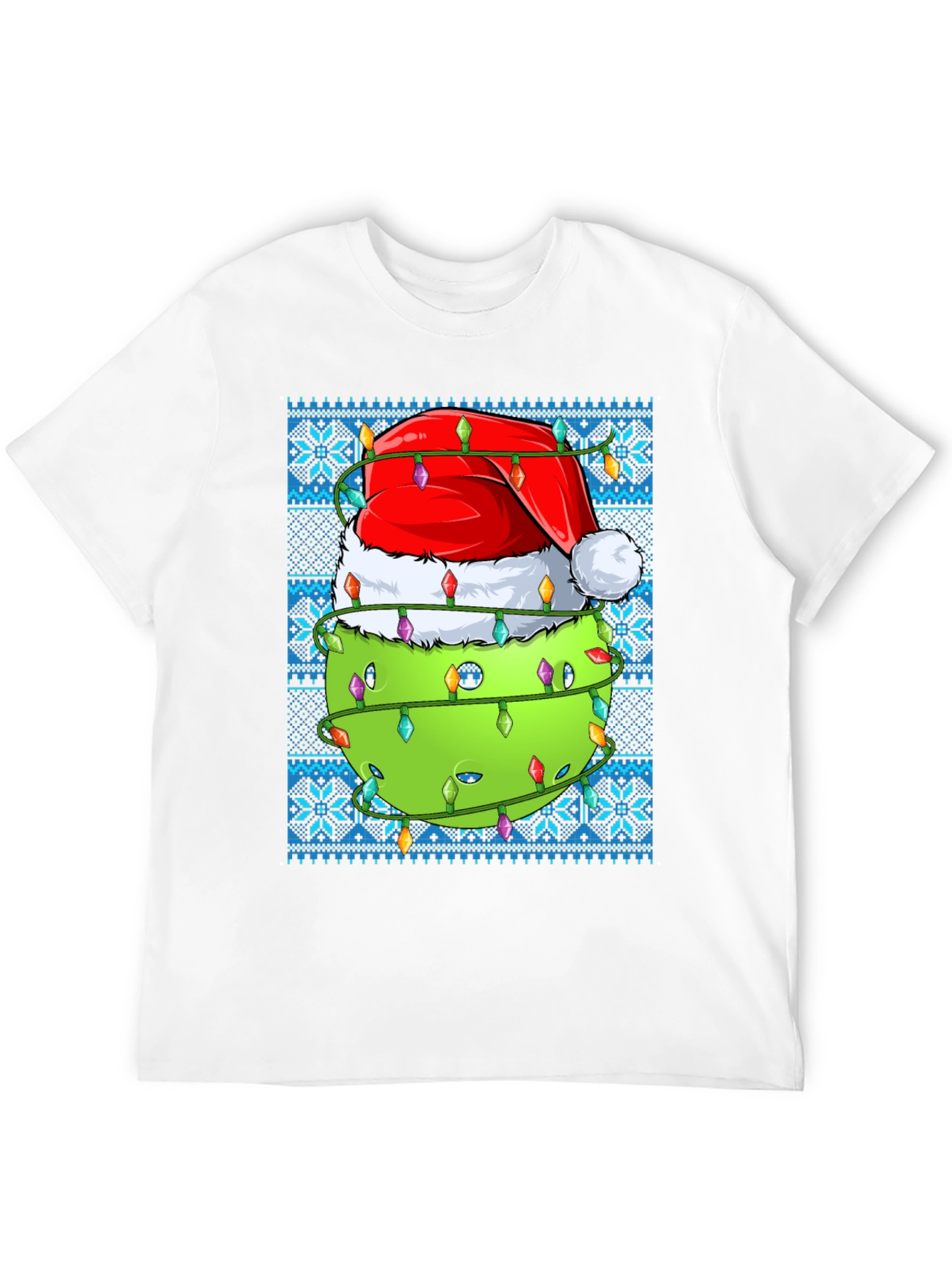 Pickleball Christmas T-Shirt - Santa Hat & Lights