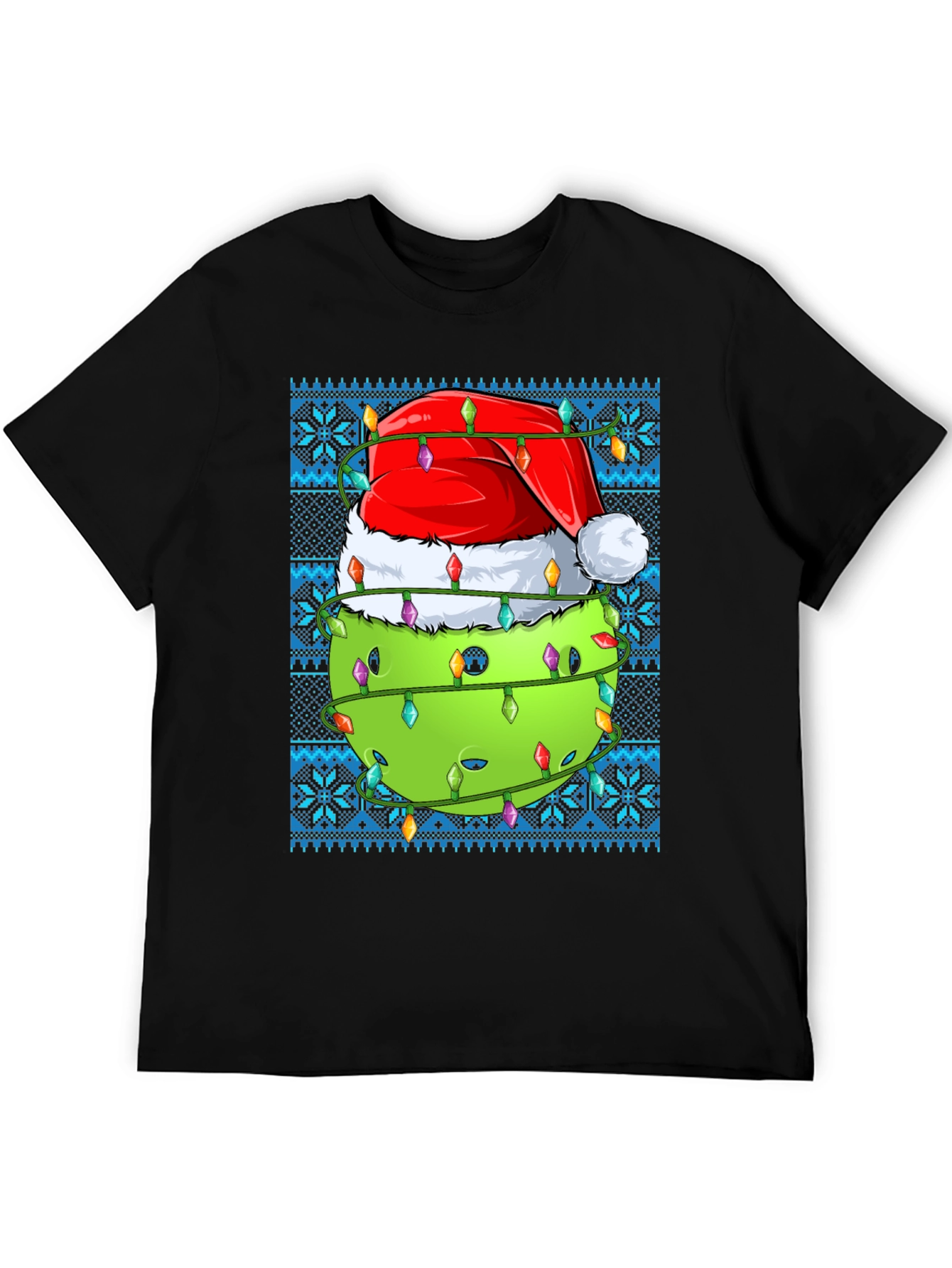 Pickleball Christmas T-Shirt - Santa Hat & Lights