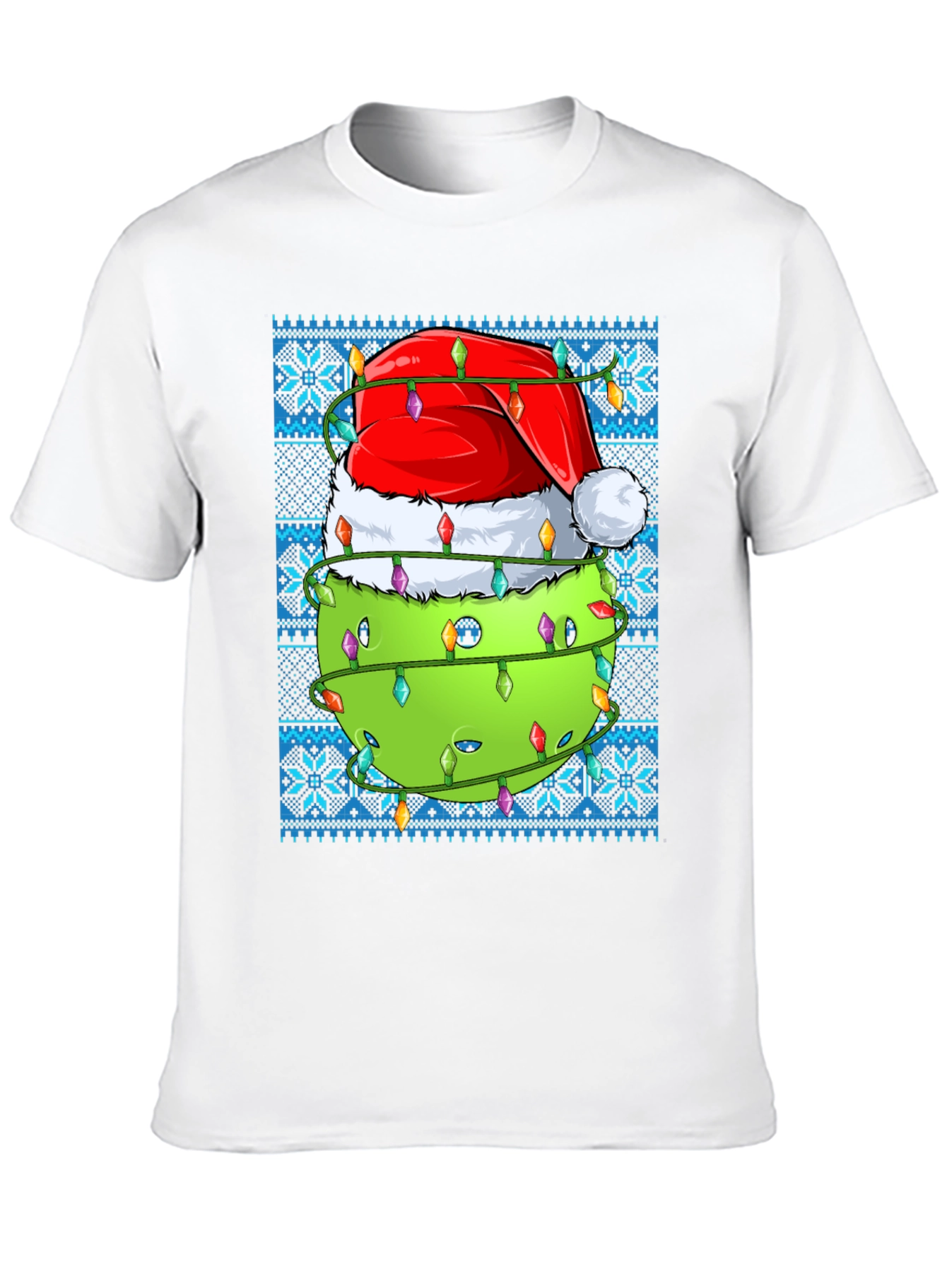Pickleball Christmas T-Shirt - Santa Hat & Lights