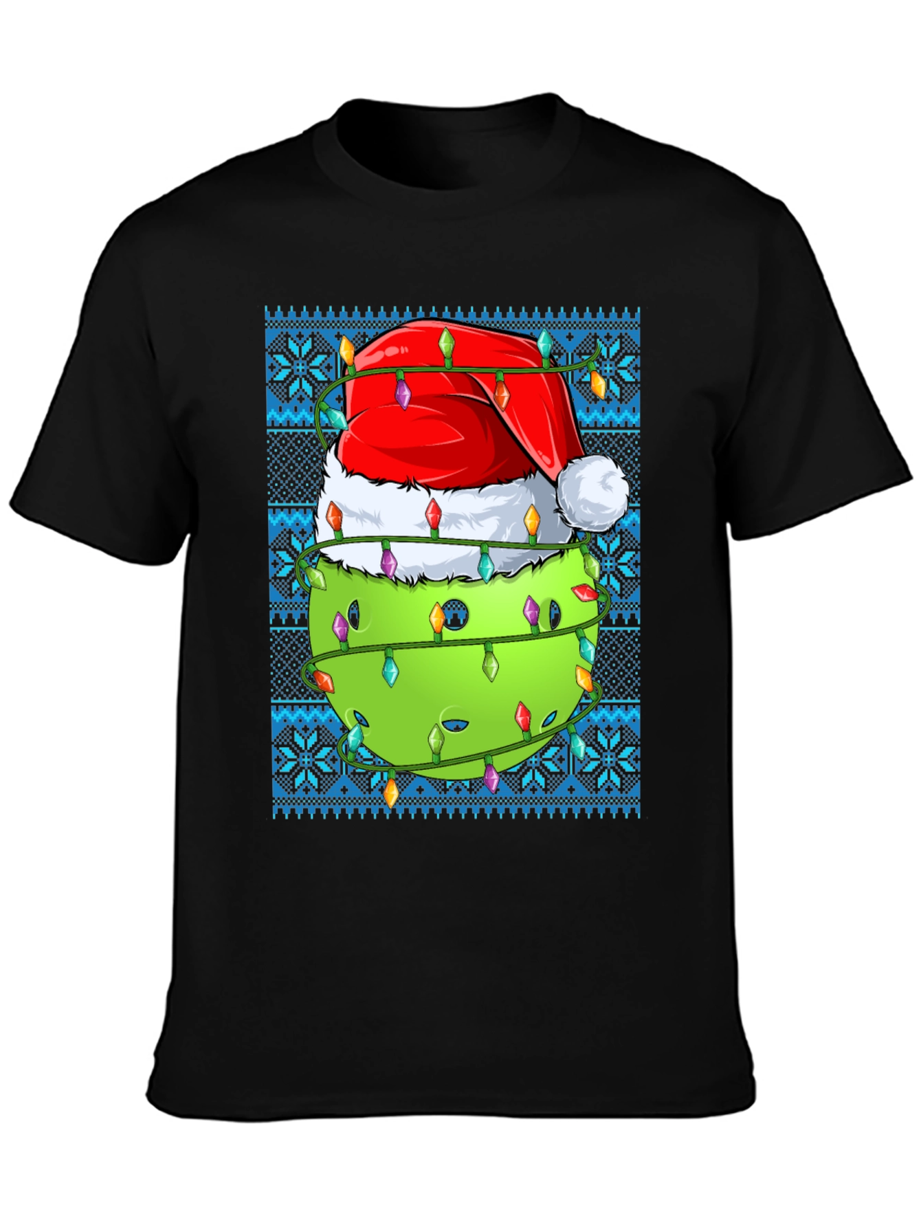 Pickleball Christmas T-Shirt - Santa Hat & Lights