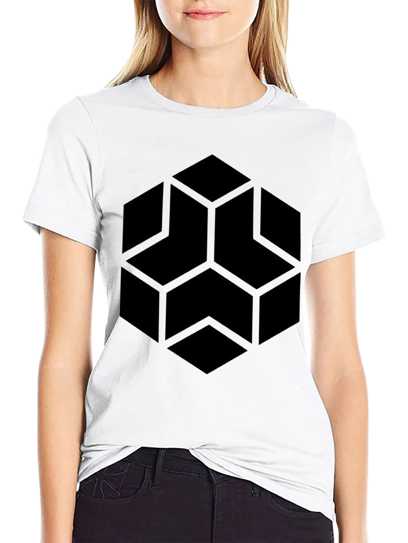 Geometric Hexagon Graphic Black T-Shirt