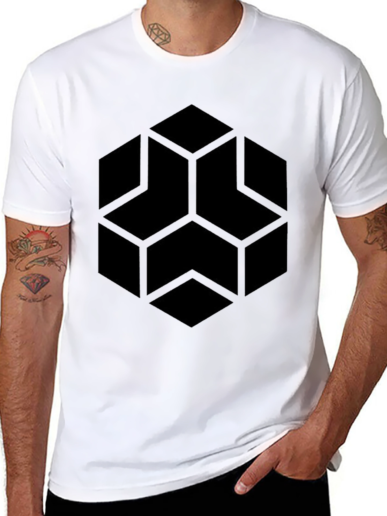 Geometric Hexagon Graphic Black T-Shirt