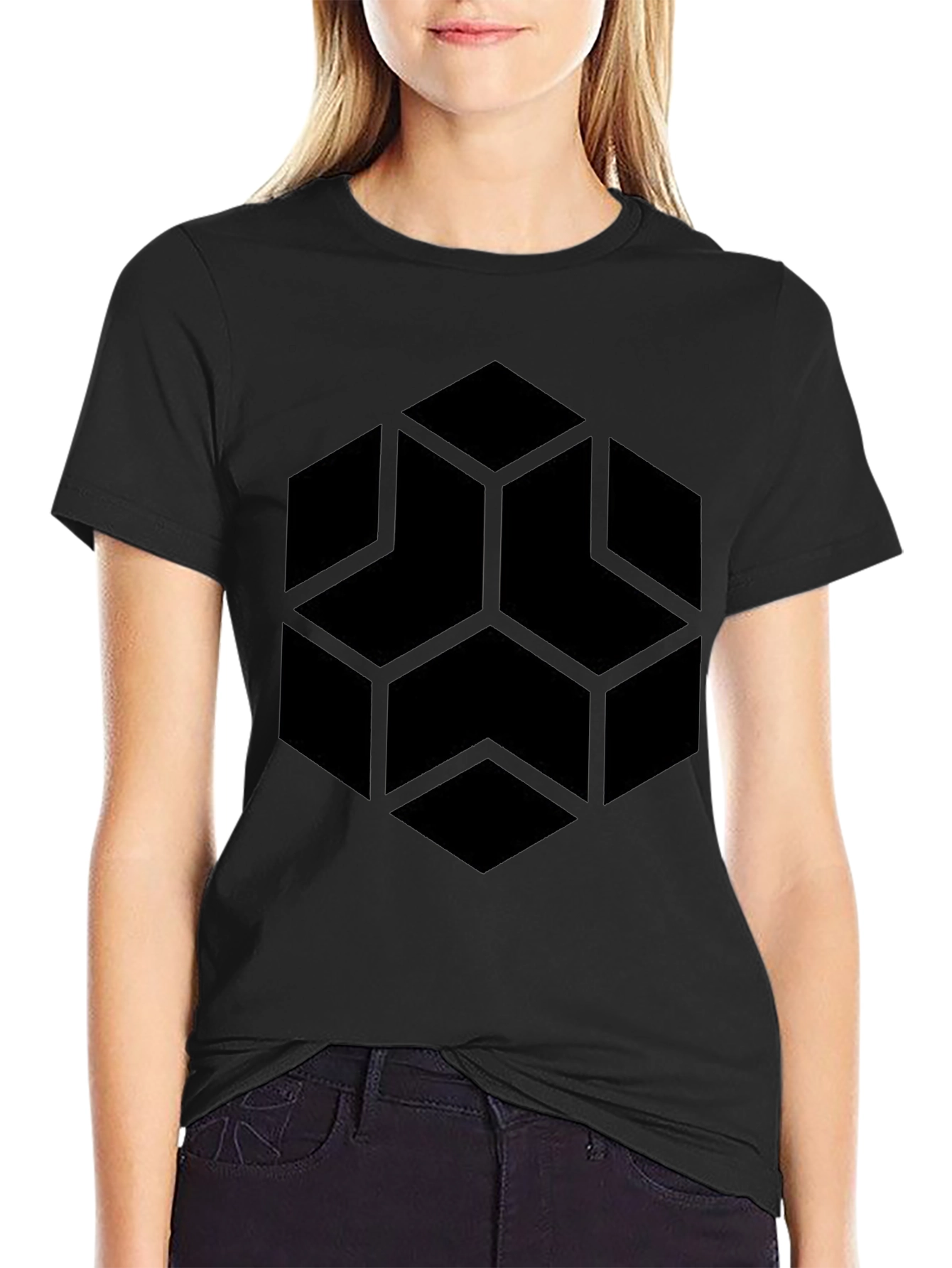 Geometric Hexagon Graphic Black T-Shirt