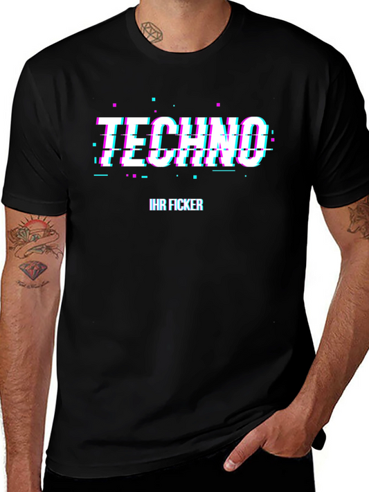 Techno Glitch Style Black T-Shirt