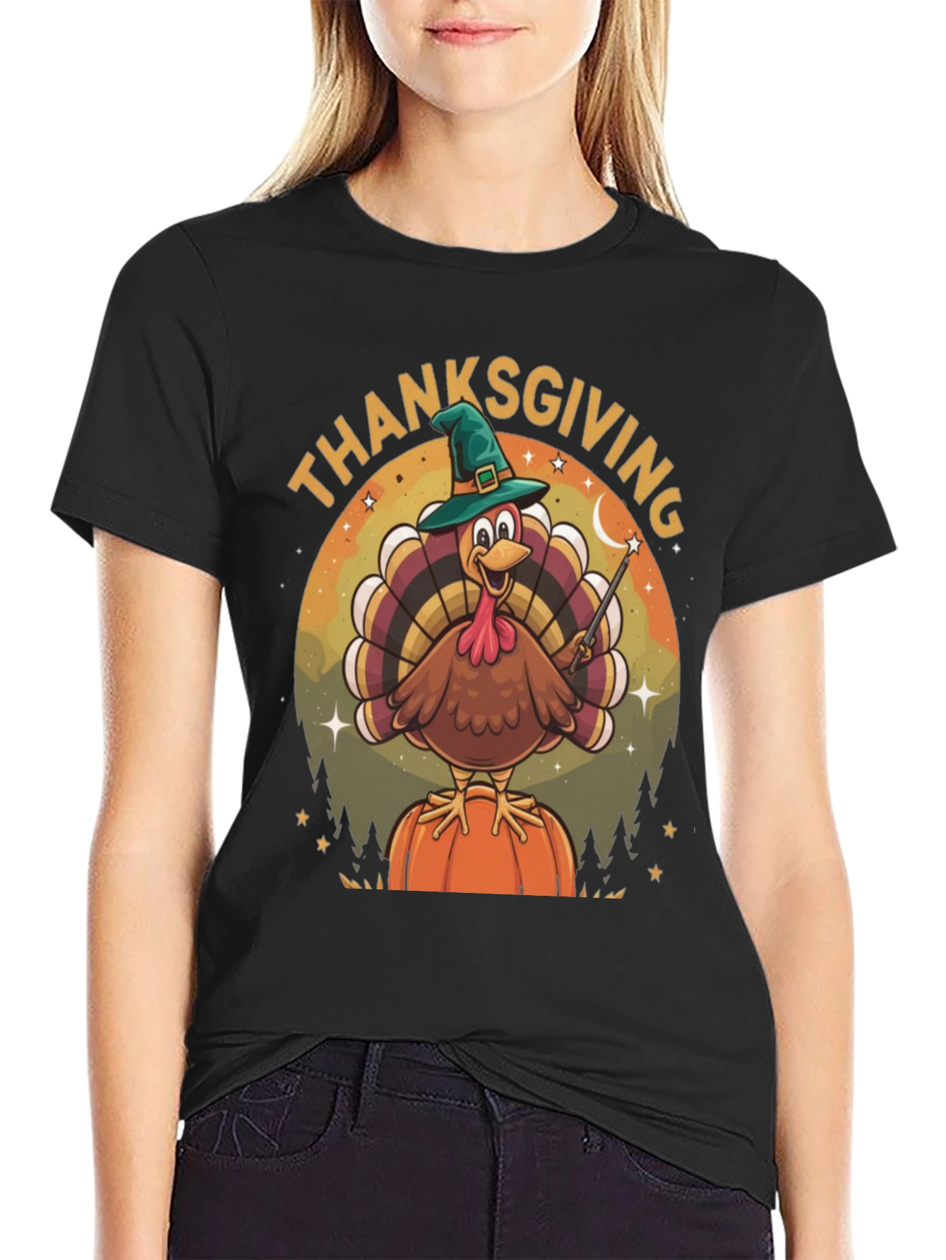 Thanksgiving Turkey Wizard Graphic T-Shirt