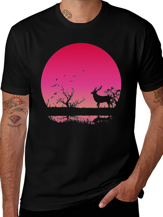 Deer Silhouette T-Shirt - Sunset Design