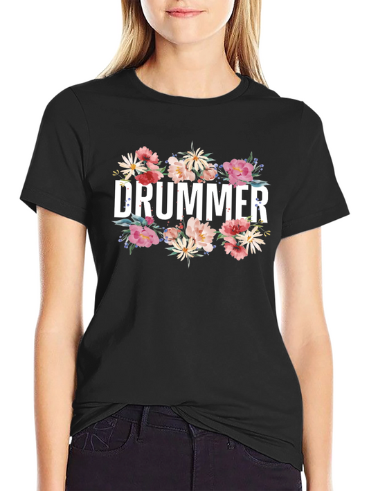 Floral Drummer T-Shirt - Music Lover Tee