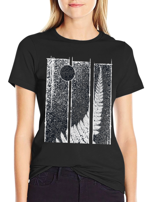 Abstract Fern Print Black T-Shirt