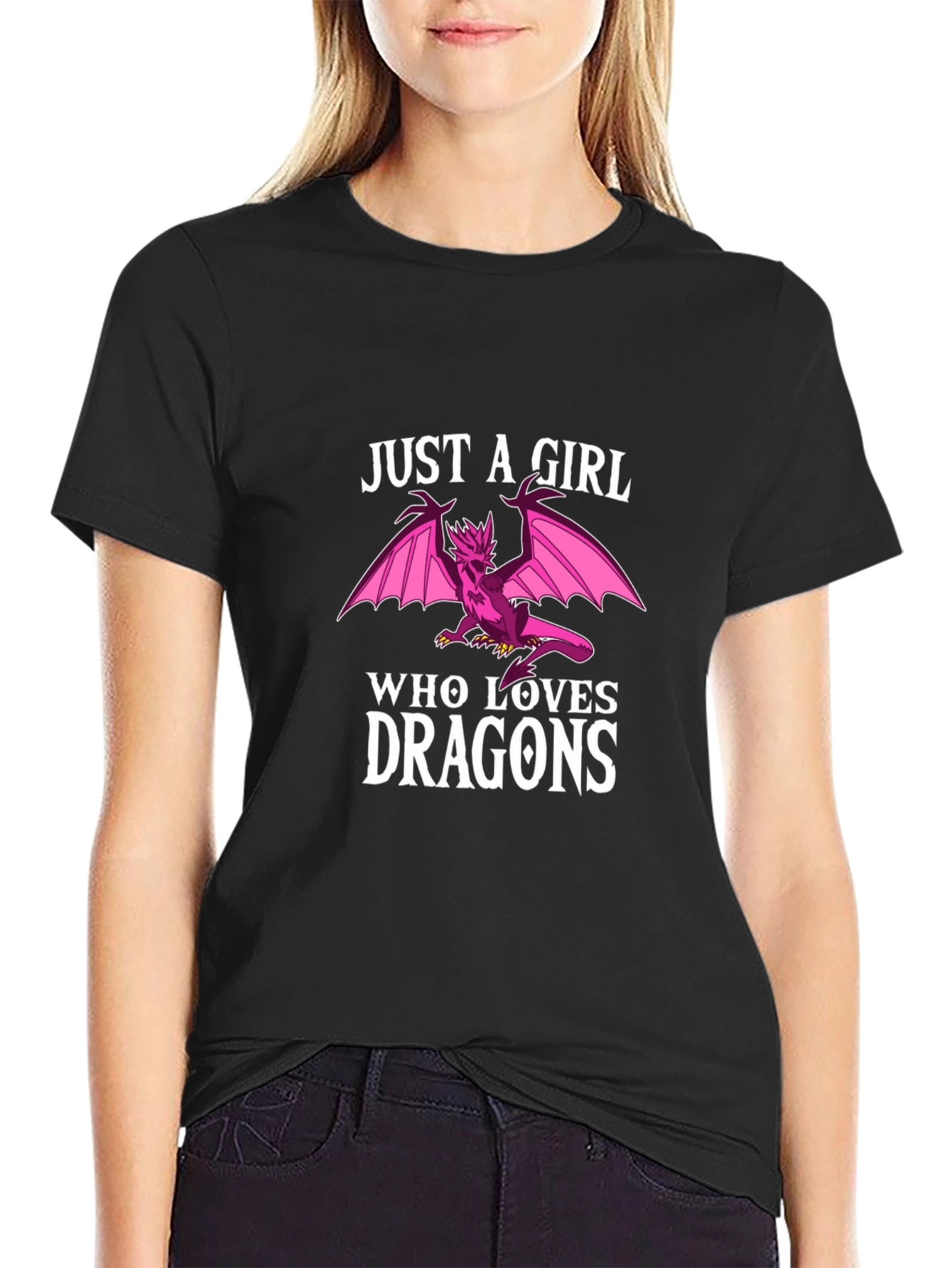 Girl Who Loves Dragons Black Graphic Tee