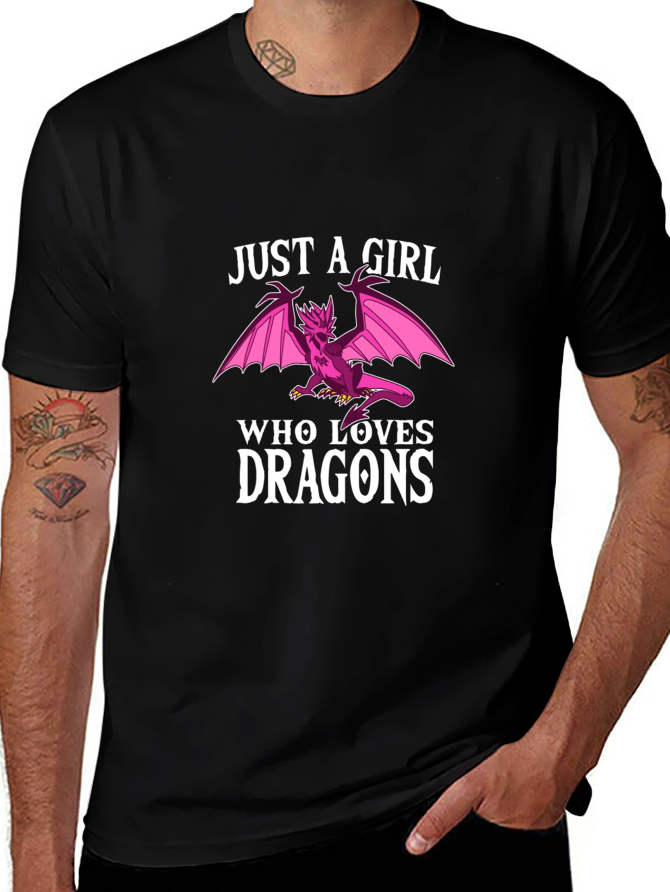 Girl Who Loves Dragons Black Graphic Tee