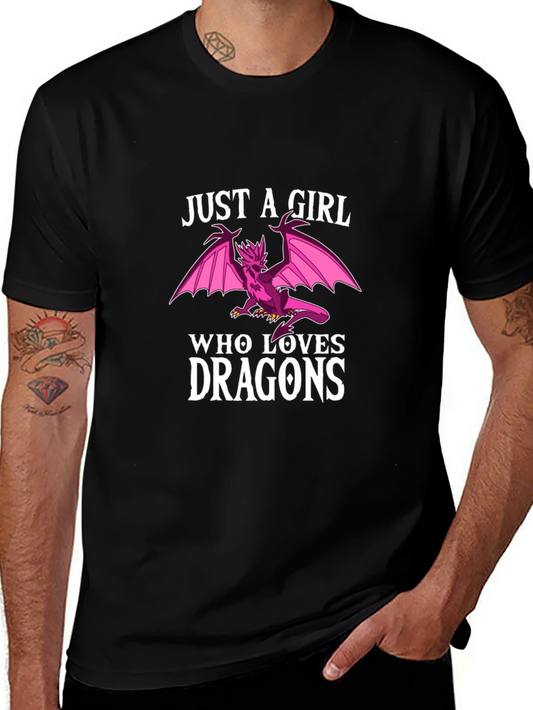 Girl Who Loves Dragons Black Graphic Tee