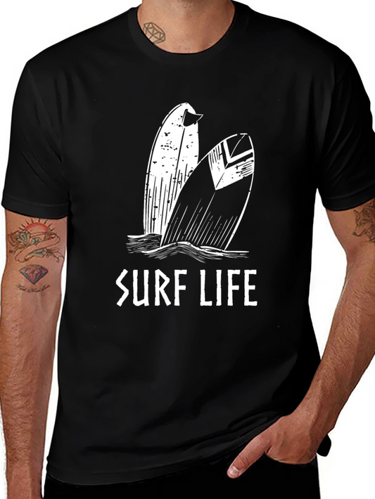 Surf Life Graphic Tee - Black Cotton T-Shirt