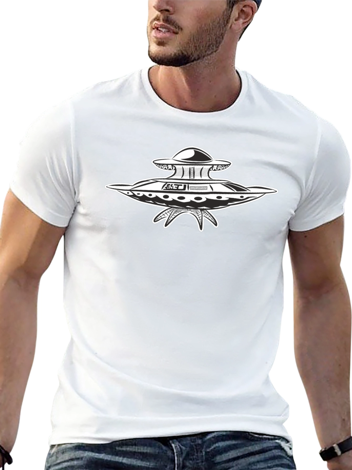 UFO Graphic Print Black T-Shirt