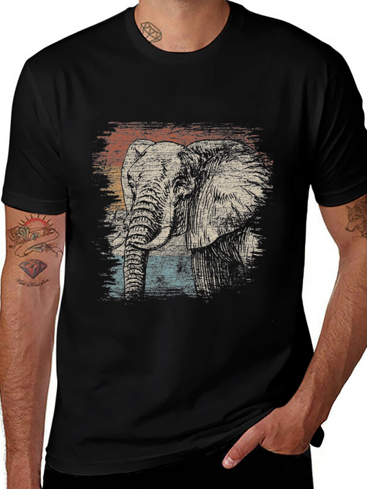 Retro Elephant Graphic T-Shirt - Black